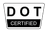 Black and white DOT CERTIFIED logo, indicating product safety compliance.