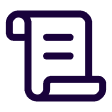 Dark blue icon of a document scroll with horizontal lines representing text.