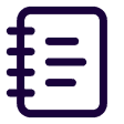 Stylized icon of a spiral-bound notepad with lines representing text.